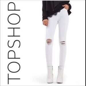 TopShop Moto Jamie White Jeans Ripped Distressed
